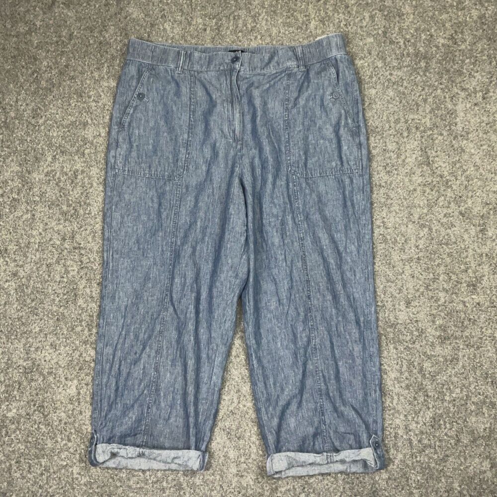 Talbots Pants Womens Size XL Blue Linen Blend Cropped Wide leg Casual